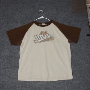 Fifth Sun Miller Beer T Shirt Men 52 Cream Brown Raglan Graphic Distressed